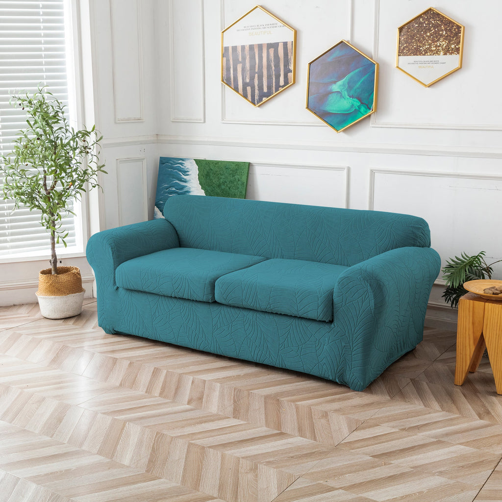 Wear Resistant Leaf Pattern Jacquard Elastic Loveseat Sofa Cover