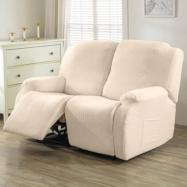 Jacquard Large Leaf Split Recliner Sofa Cover for 3 Seats 8 Pieces