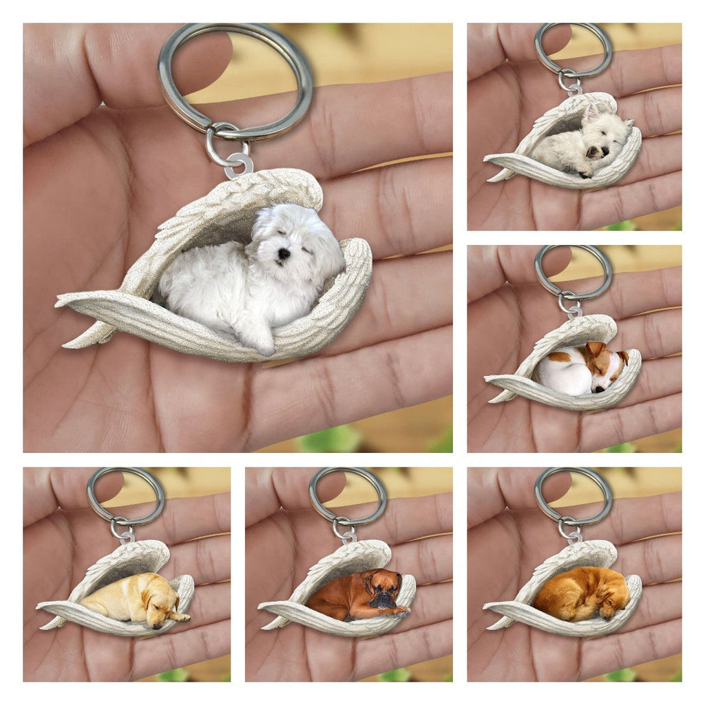 Dog Sleeping Angel Acrylic Keychain