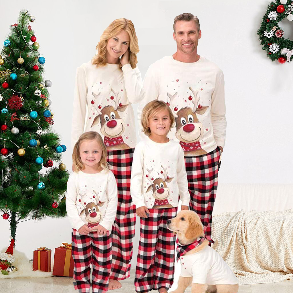 🔥 Family Matching Reindeer Plaid Cotton Pajamas Set
